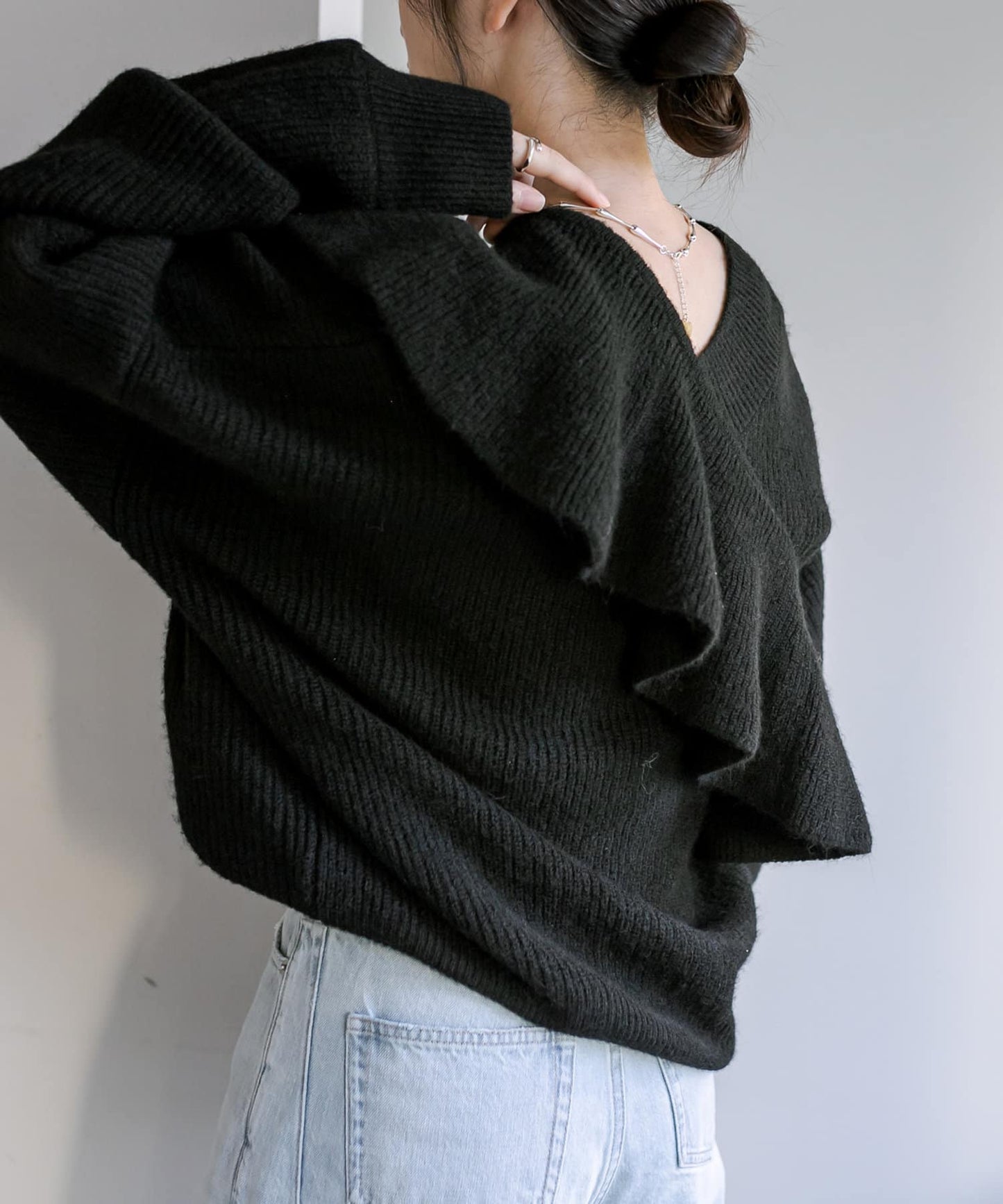 ruffle knit set (black) *JP