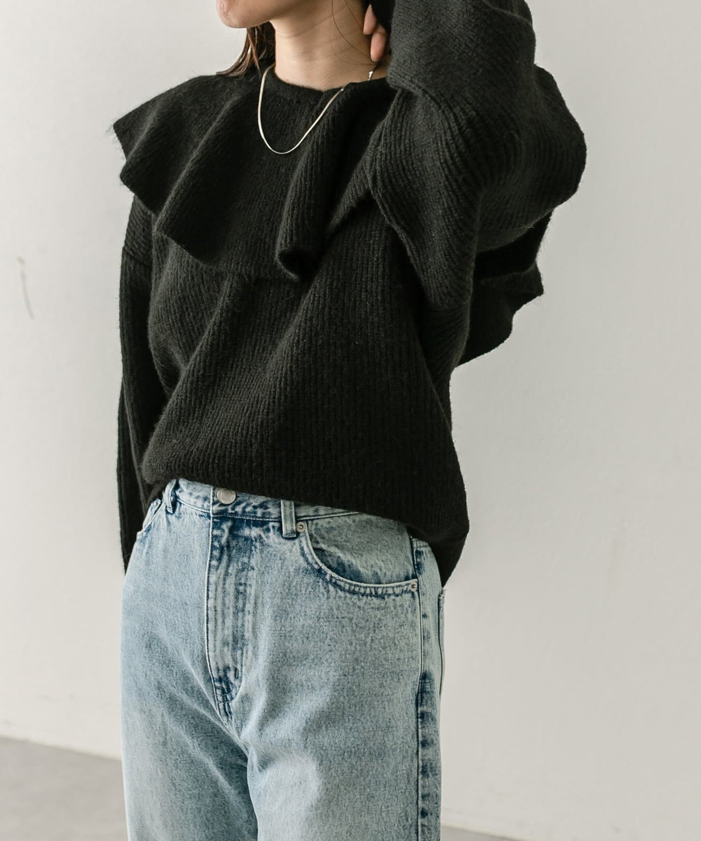 ruffle knit set (black) *JP