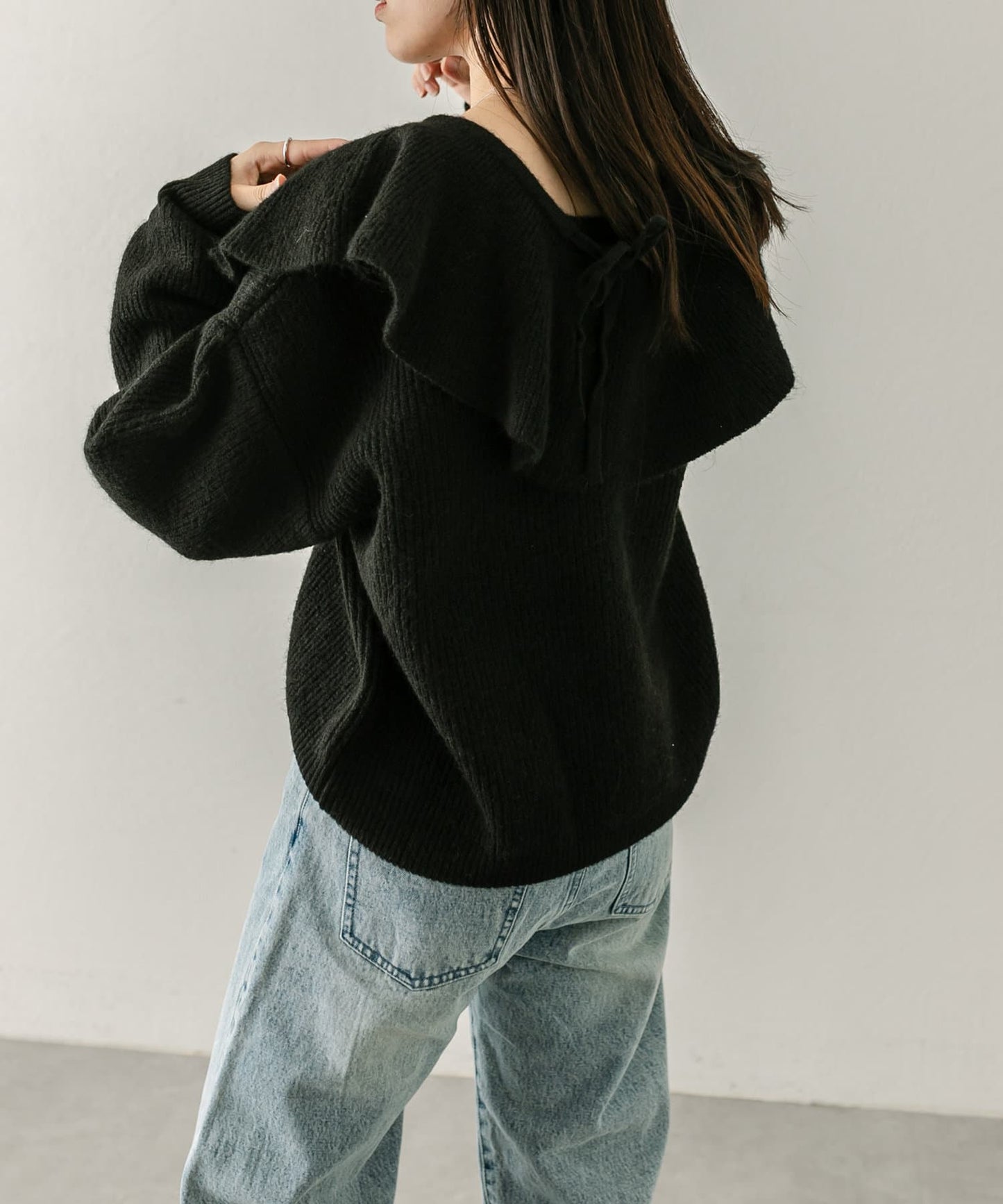 ruffle knit set (black) *JP