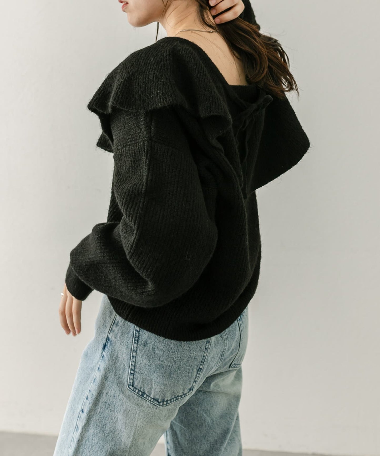 ruffle knit set (black) *JP