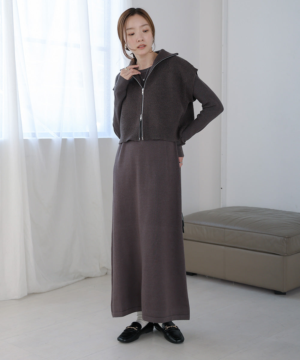 double zip knit set (charcoal) *JP