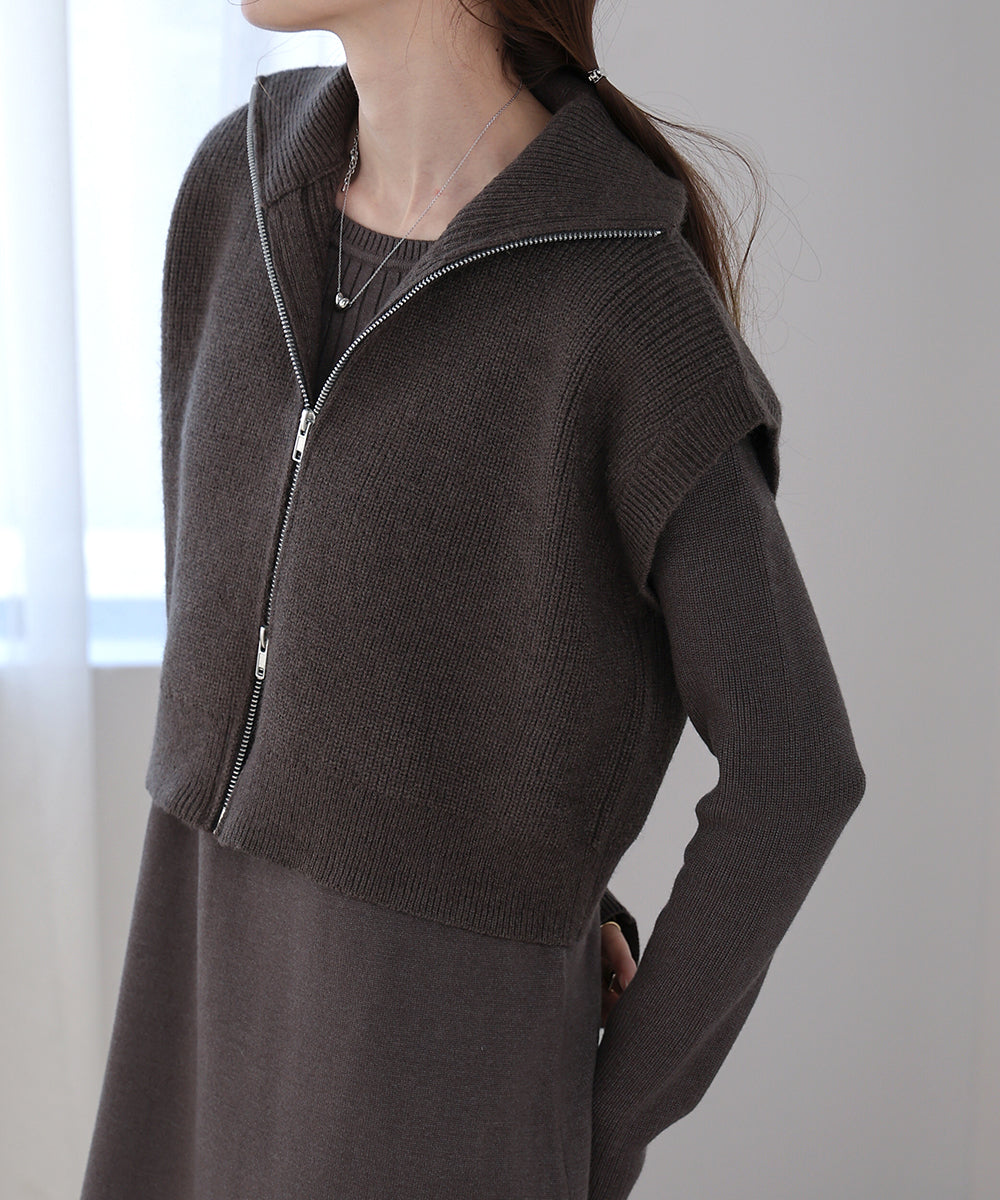 double zip knit set (charcoal) *JP