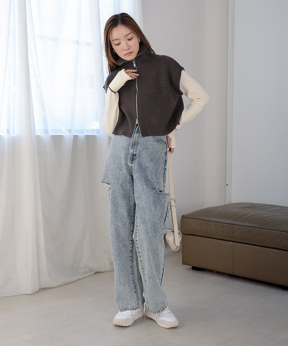 double zip knit set (charcoal) *JP