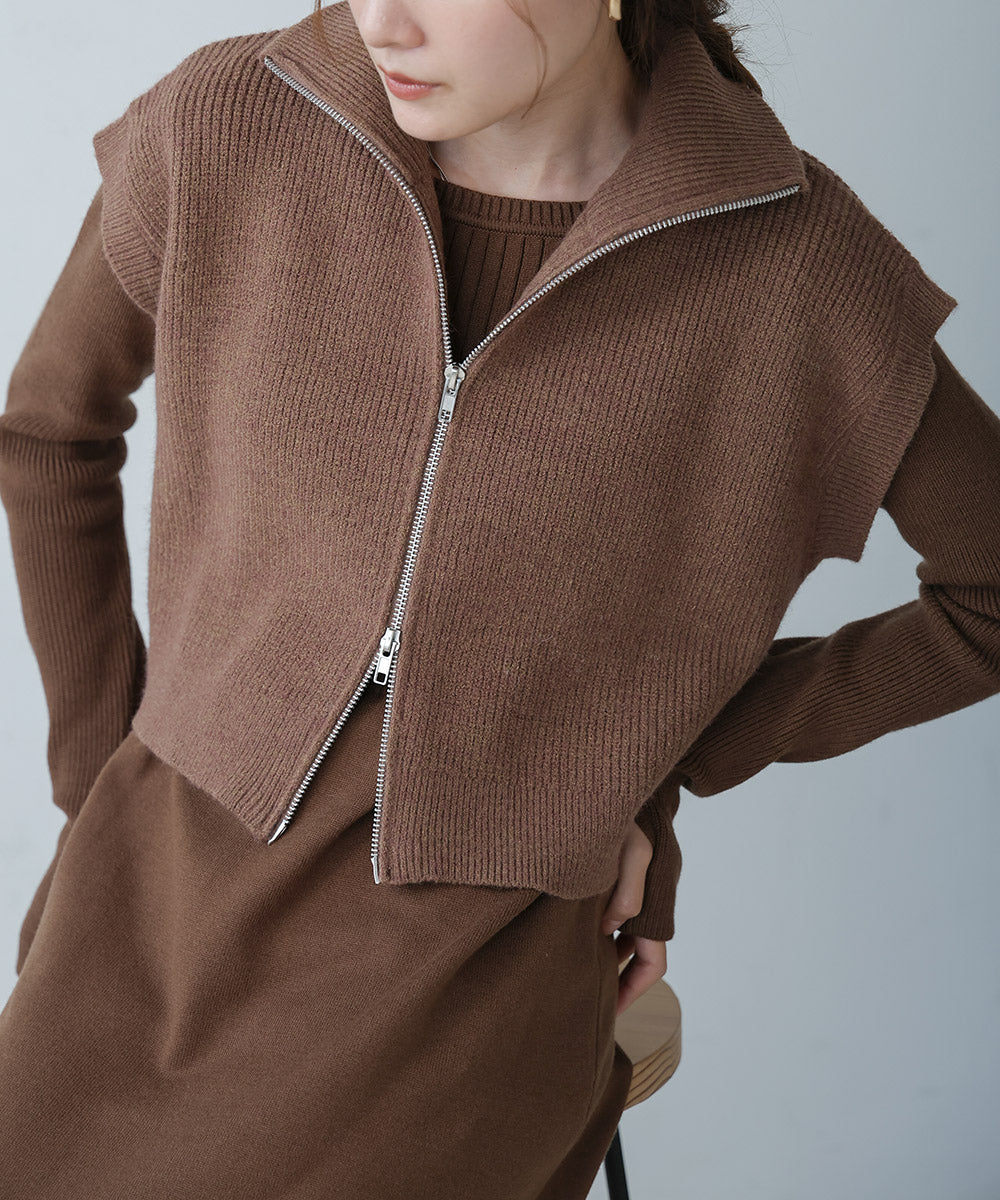 double zip knit set (mocha) *JP