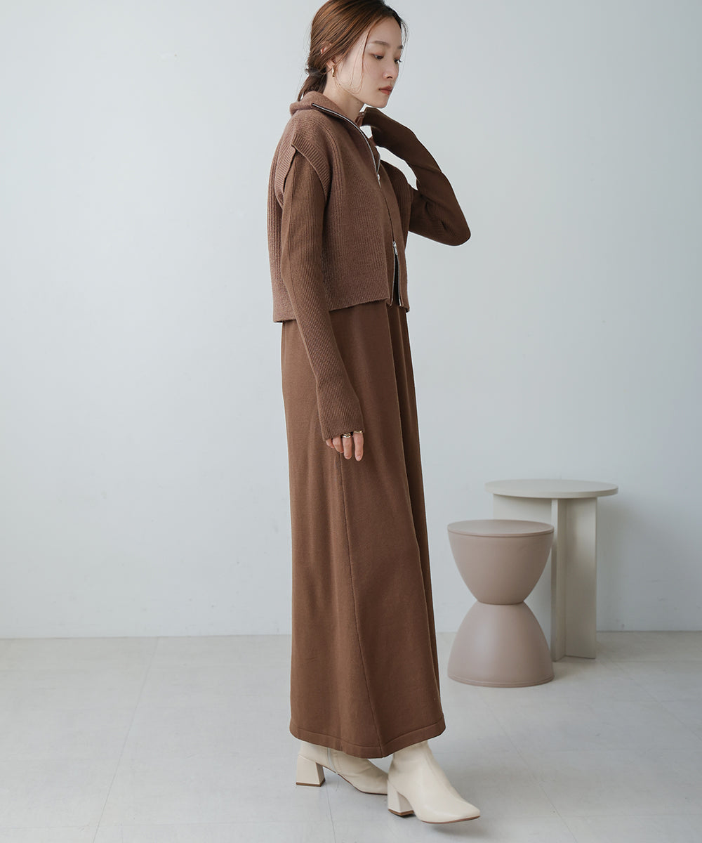 double zip knit set (mocha) *JP