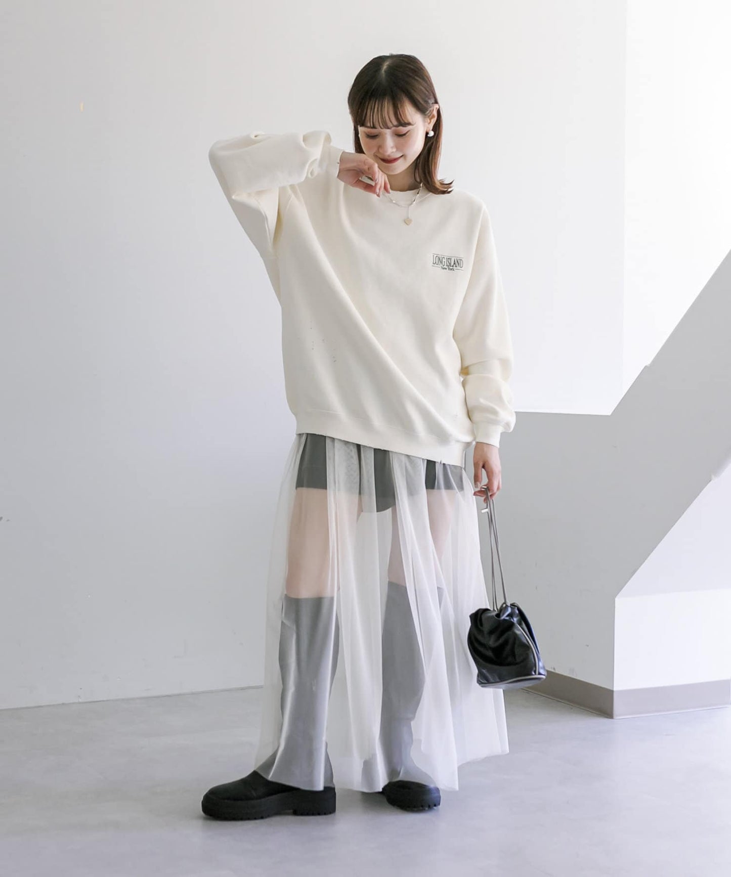 gather tulle sheer ops (ivory) *JP