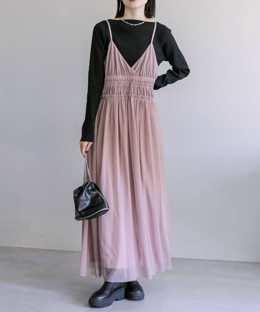 gather tulle sheer ops (mocha) *JP