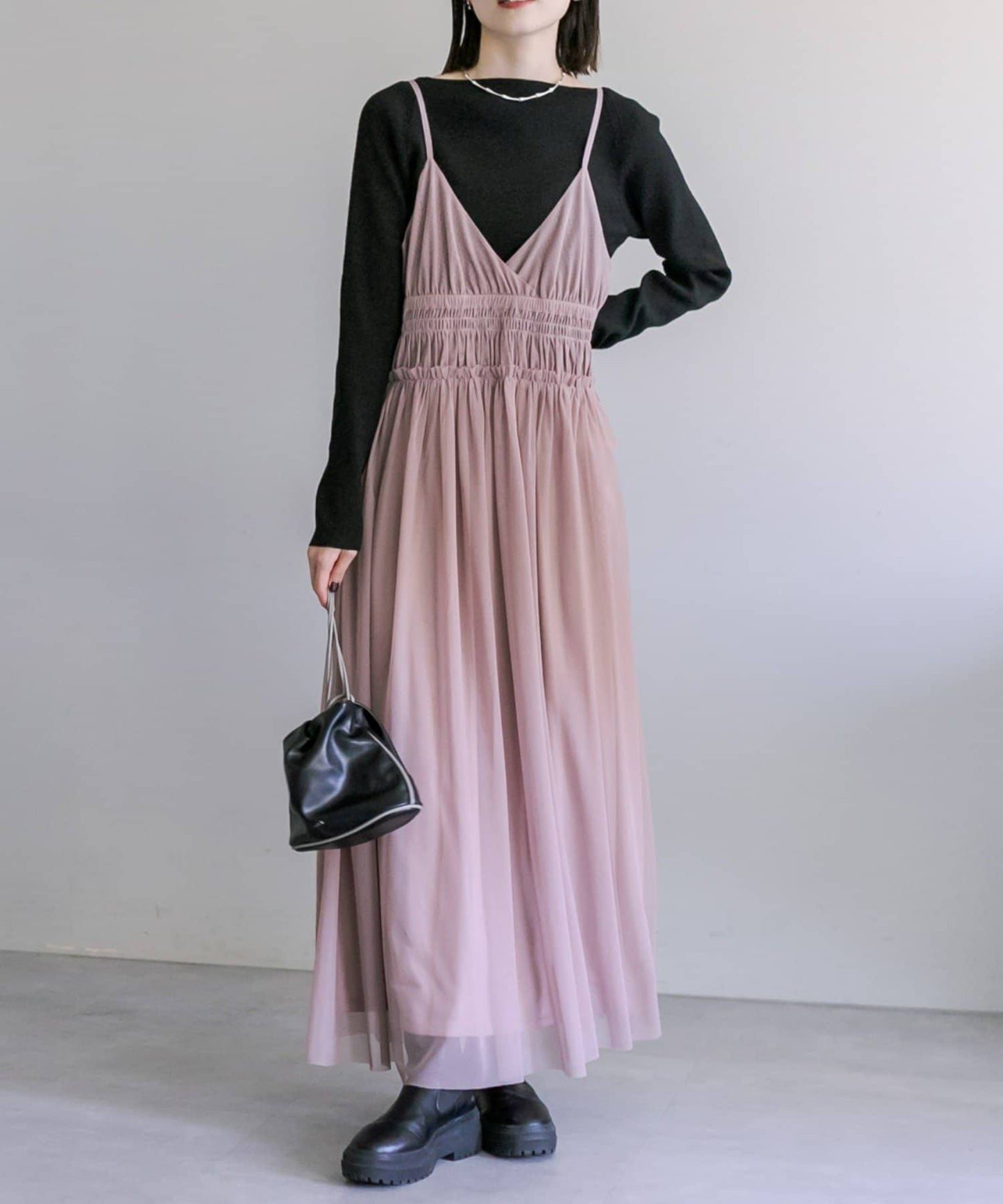 gather tulle sheer ops (mocha) *JP