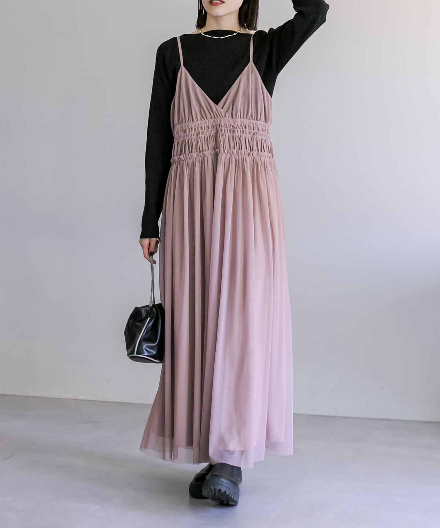 gather tulle sheer ops (mocha) *JP