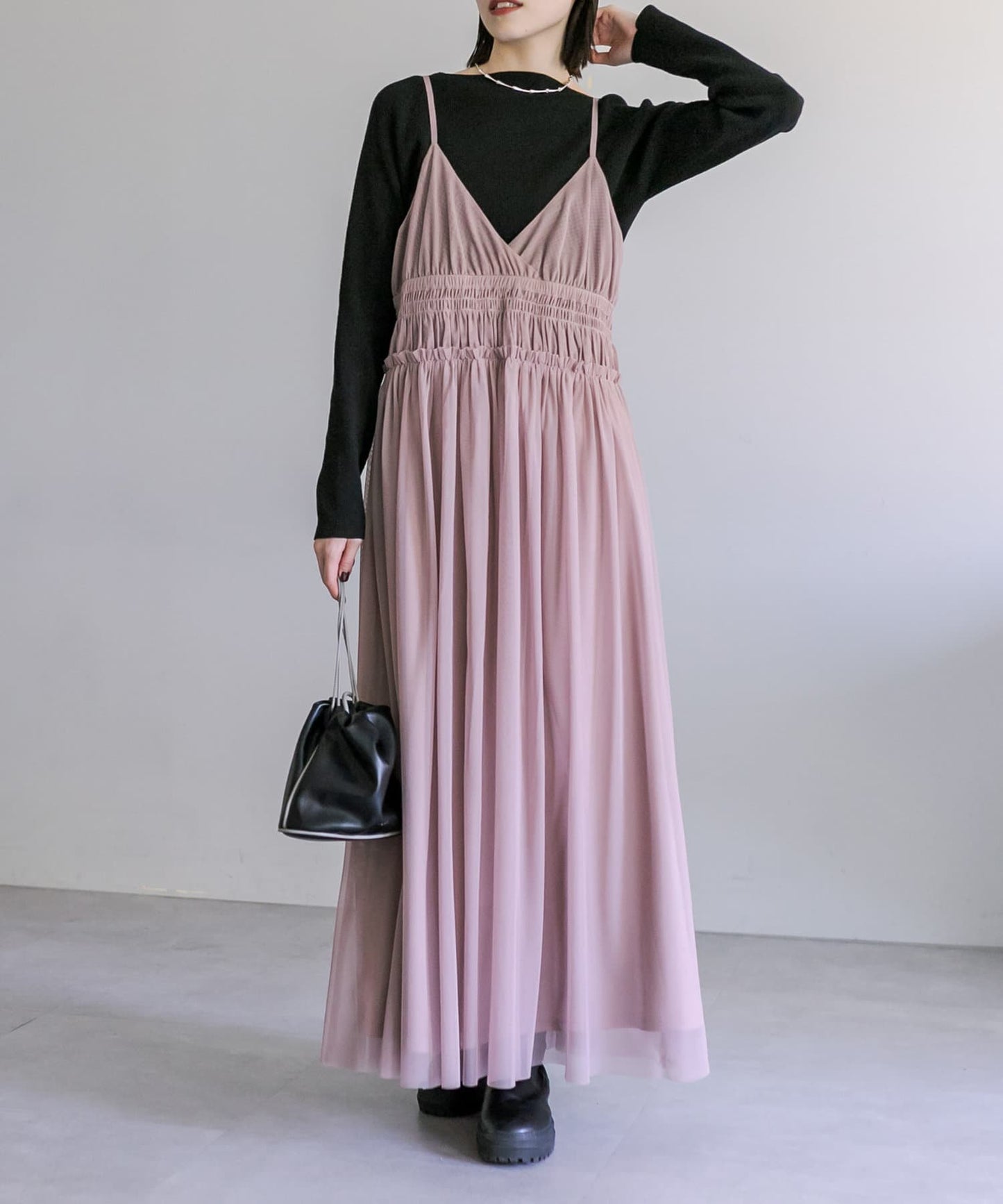 gather tulle sheer ops (mocha) *JP