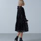 velvet flower mini dress (black) *JP