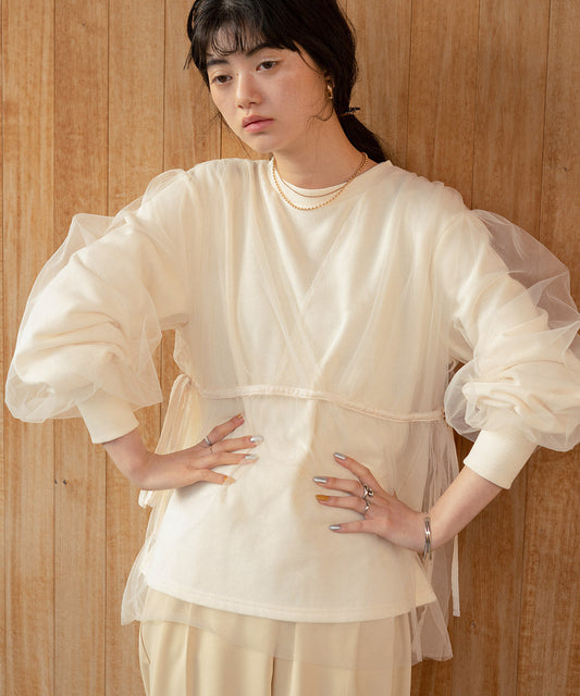 tulle layered sweat (ivory) *JP