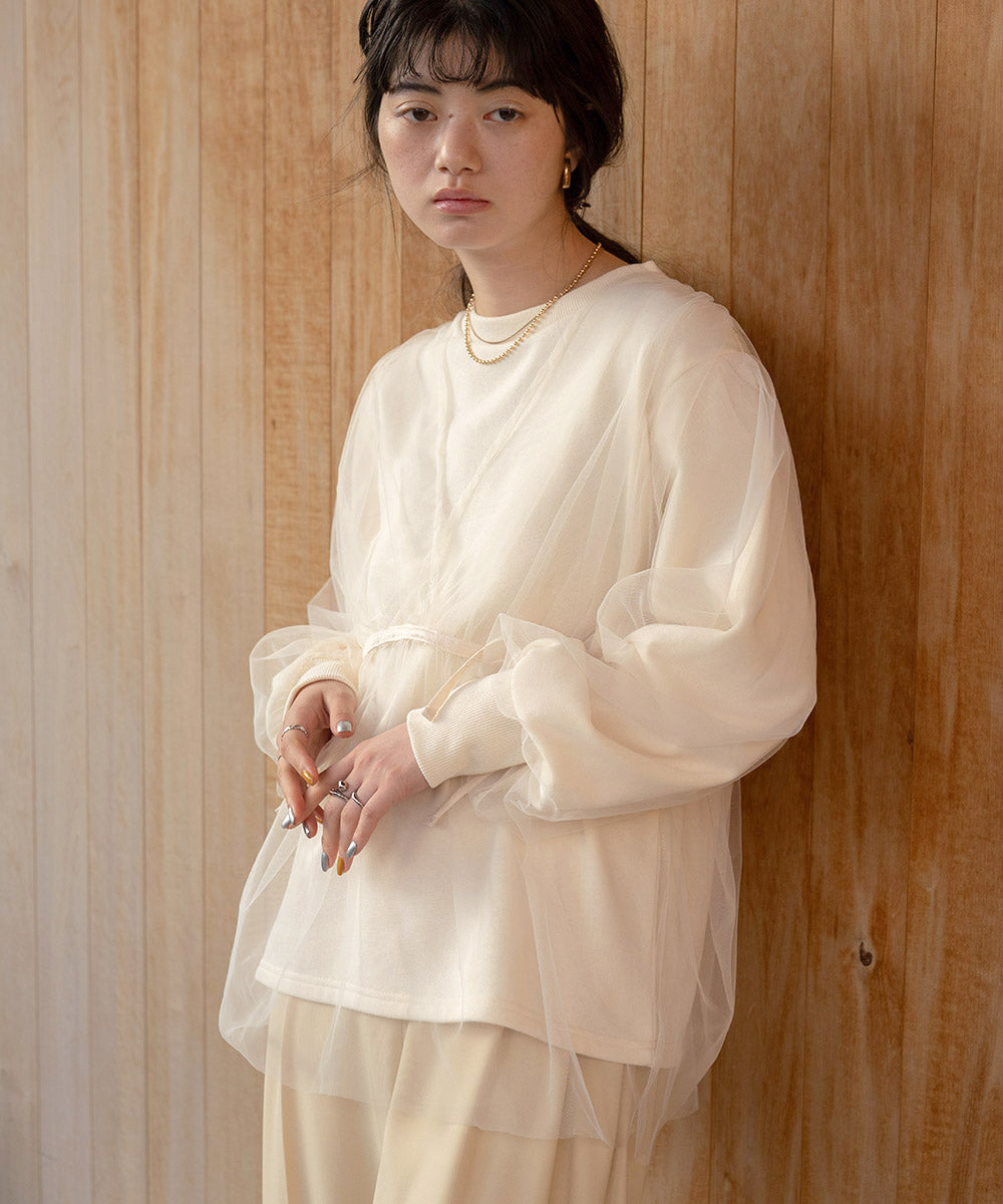 tulle layered sweat (ivory) *JP