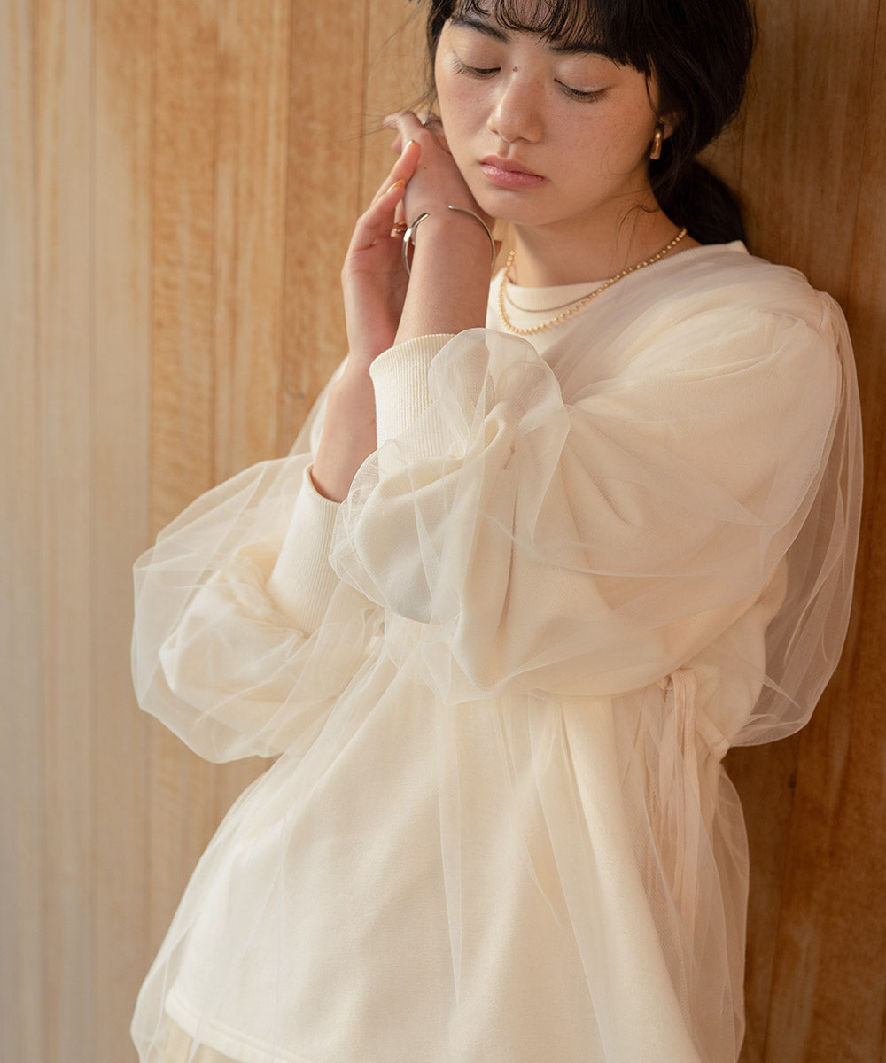 tulle layered sweat (ivory) *JP