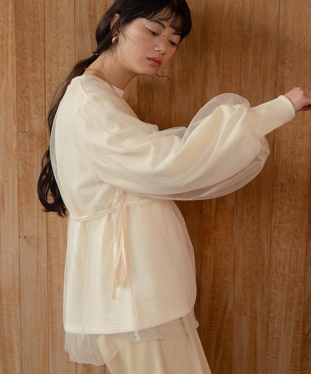 tulle layered sweat (ivory) *JP