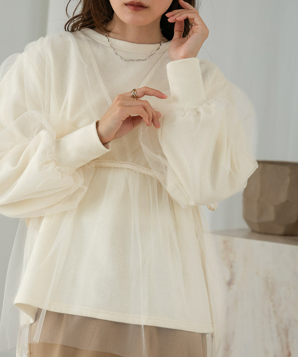 tulle layered sweat (ivory) *JP