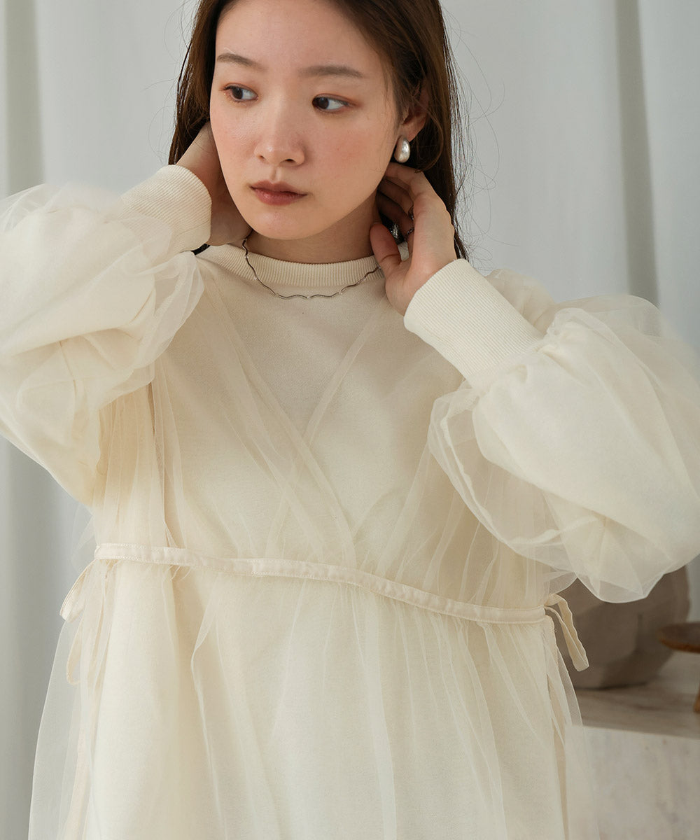 tulle layered sweat (ivory) *JP