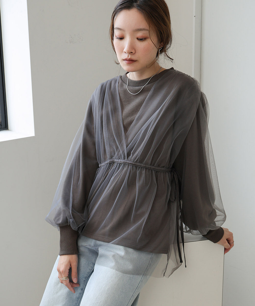 tulle layered sweat (charcoal) *JP