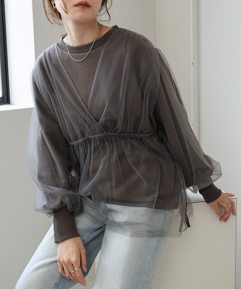 tulle layered sweat (charcoal) *JP