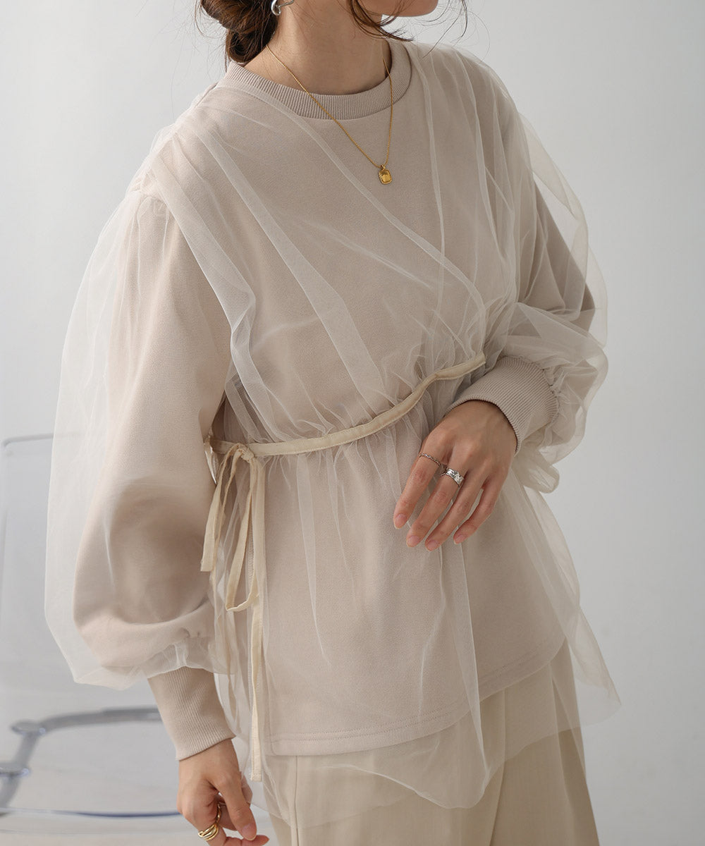 tulle layered sweat (beige) *JP