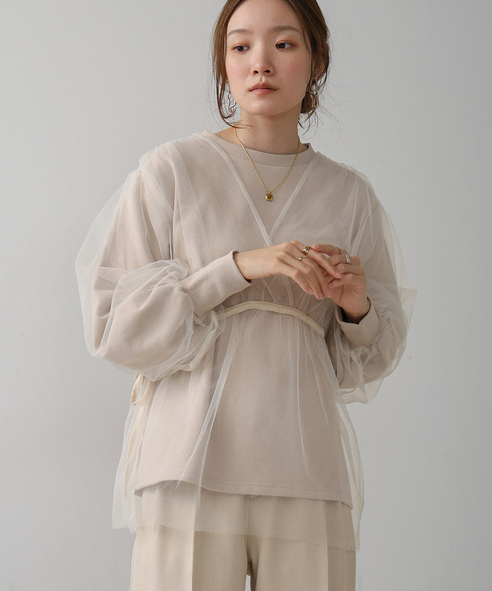 tulle layered sweat (beige) *JP