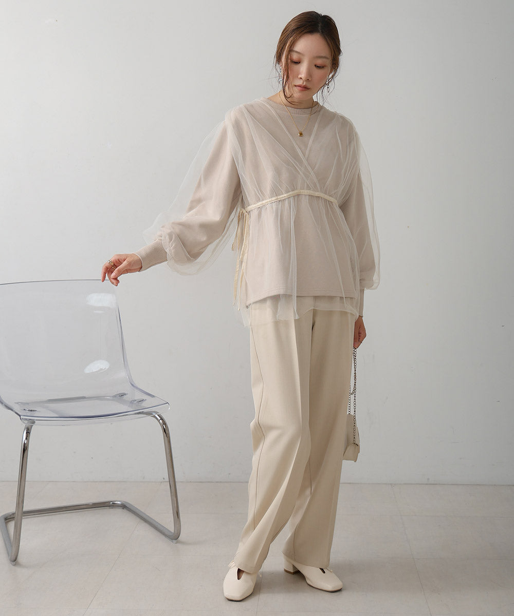 tulle layered sweat (beige) *JP