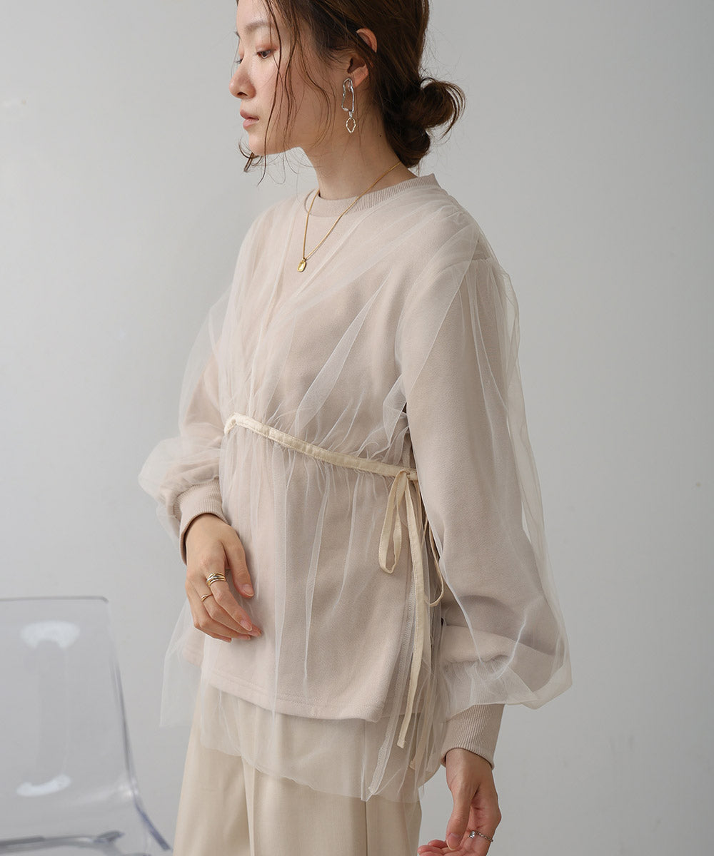 tulle layered sweat (beige) *JP