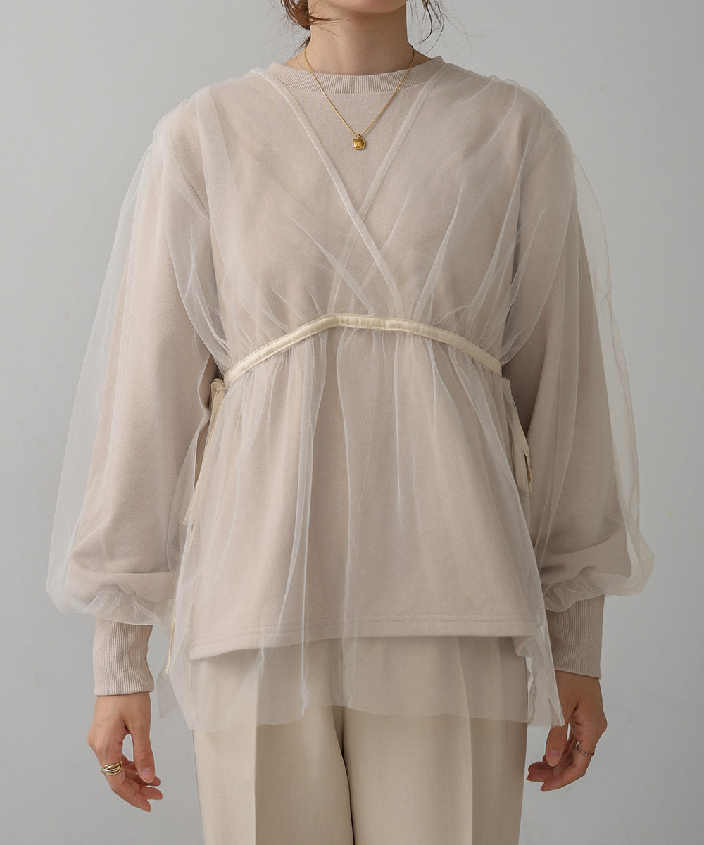 tulle layered sweat (beige) *JP