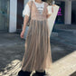 shirring tulle 2way dress (beige) *JP