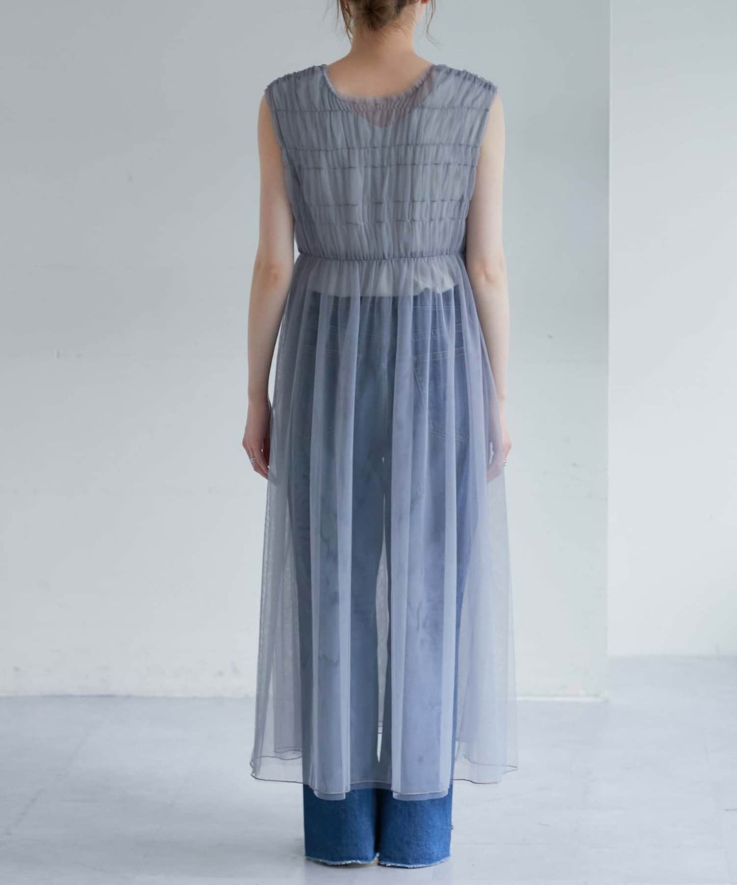 shirring tulle 2way dress (grey) *JP