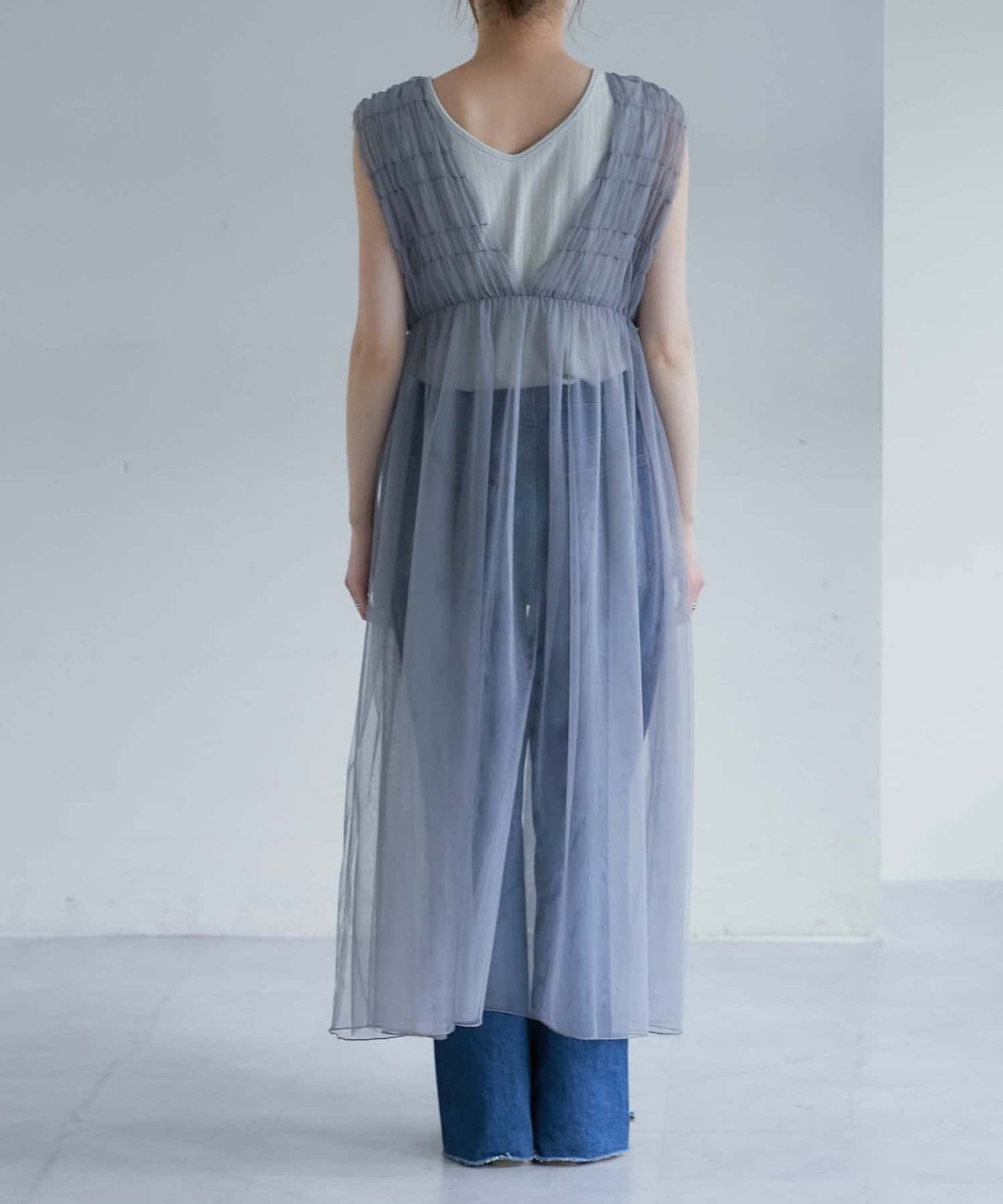 shirring tulle 2way dress (grey) *JP