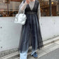 shirring tulle 2way dress (black) *JP