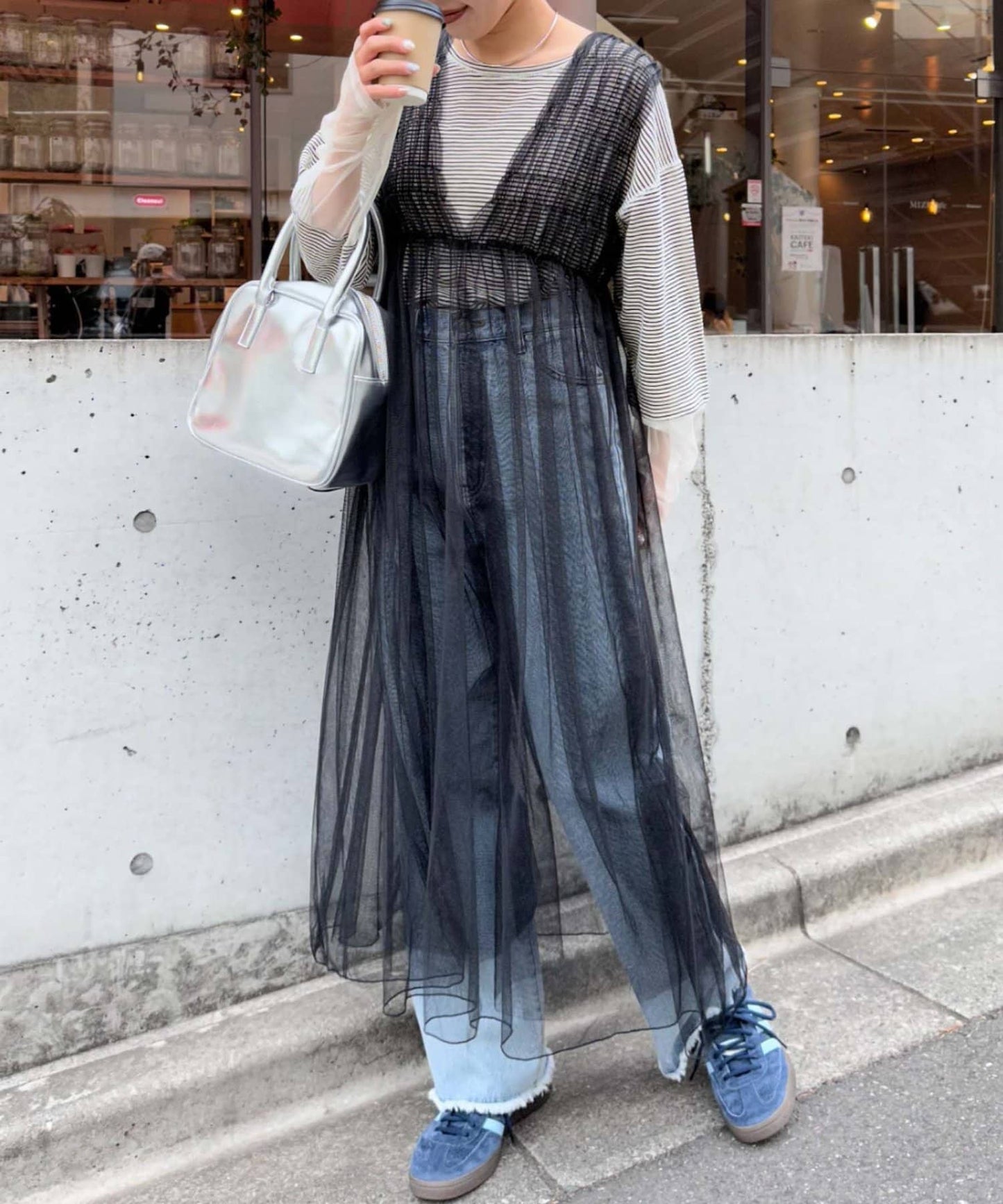 shirring tulle 2way dress (black) *JP