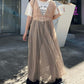 shirring tulle 2way dress (beige) *JP