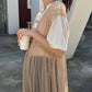 shirring tulle 2way dress (beige) *JP