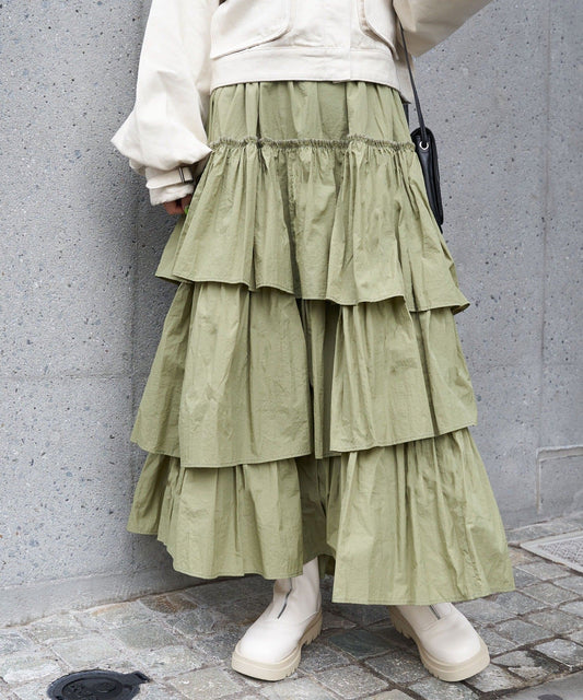 volume tiered skirt (khaki) *JP