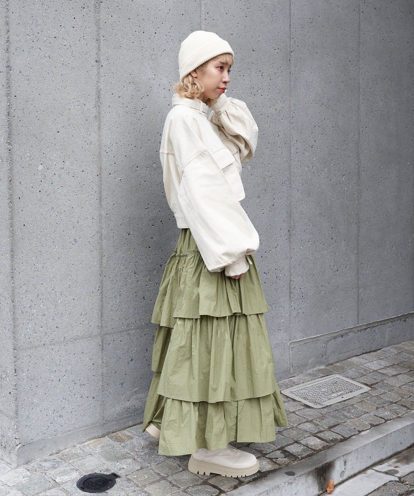 volume tiered skirt (khaki) *JP