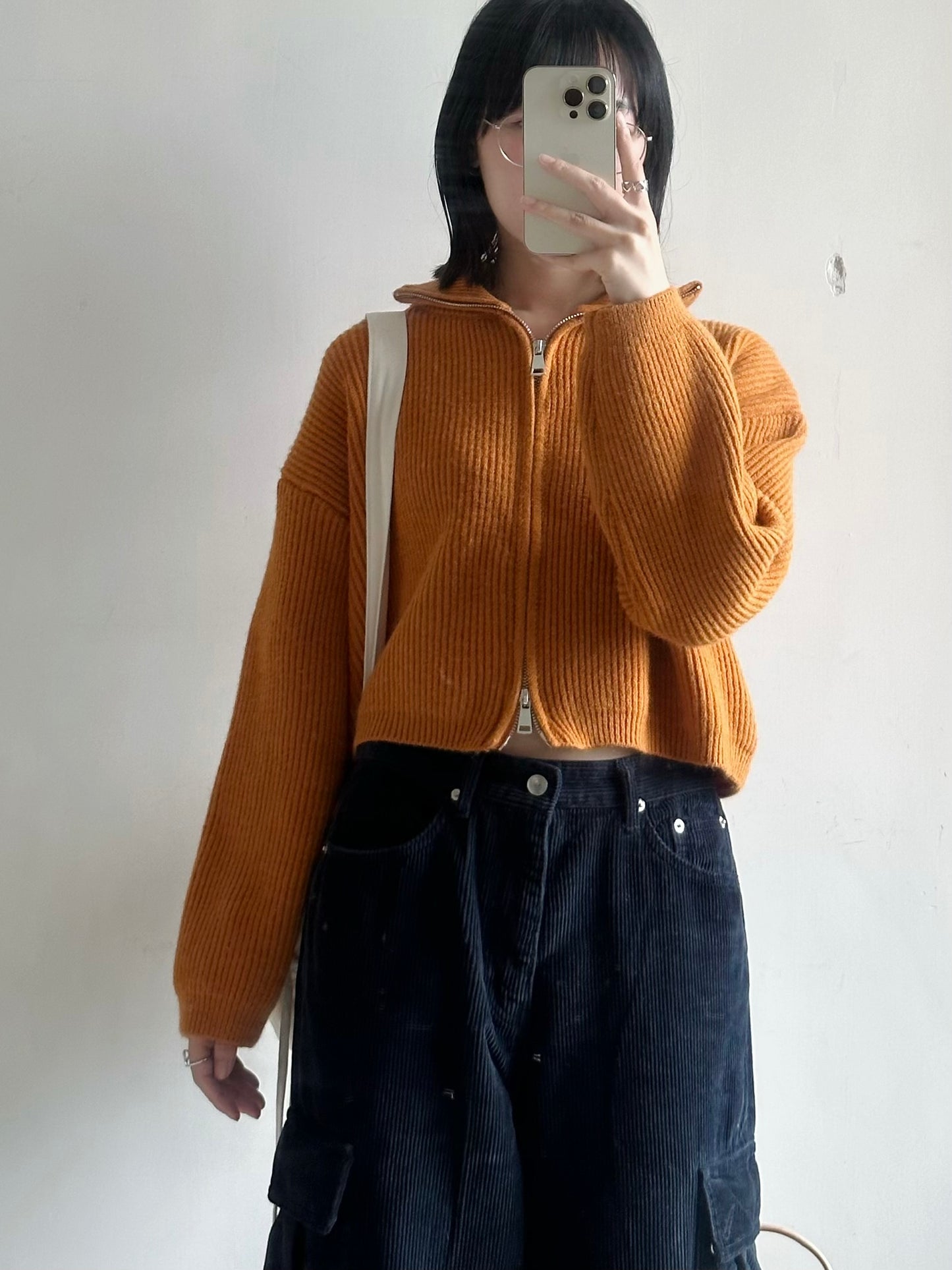 cozy half zip outer (orange/white/grey)