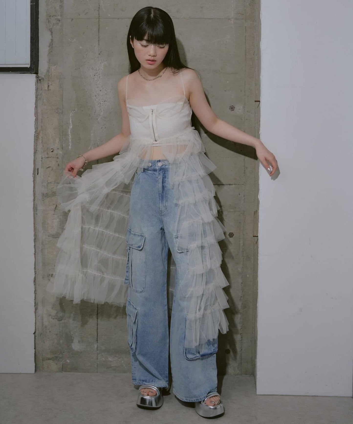 tulle volume dress (white) *JP