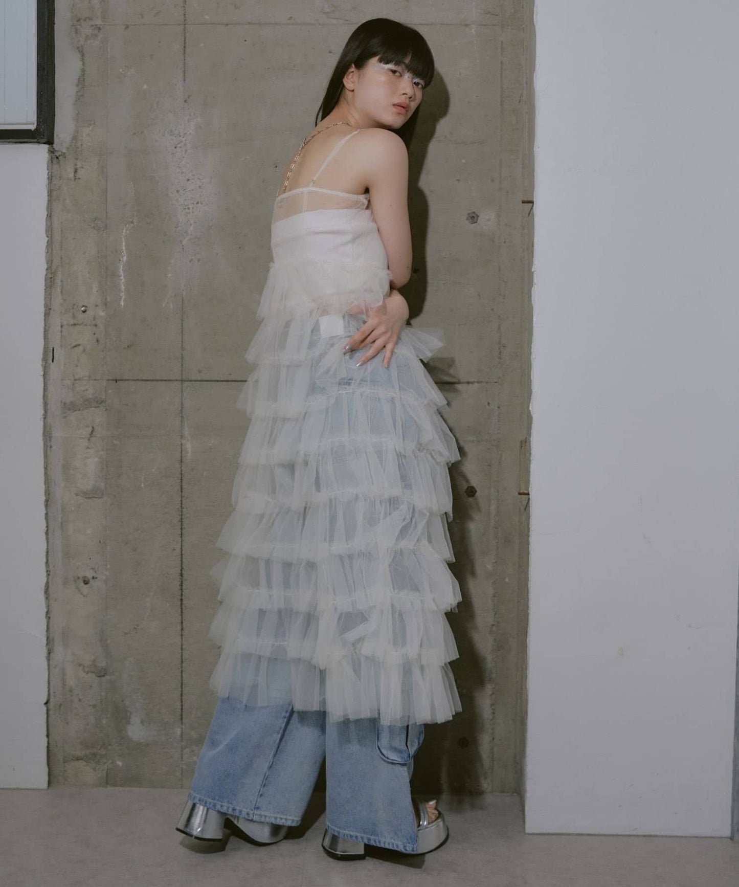 tulle volume dress (white) *JP