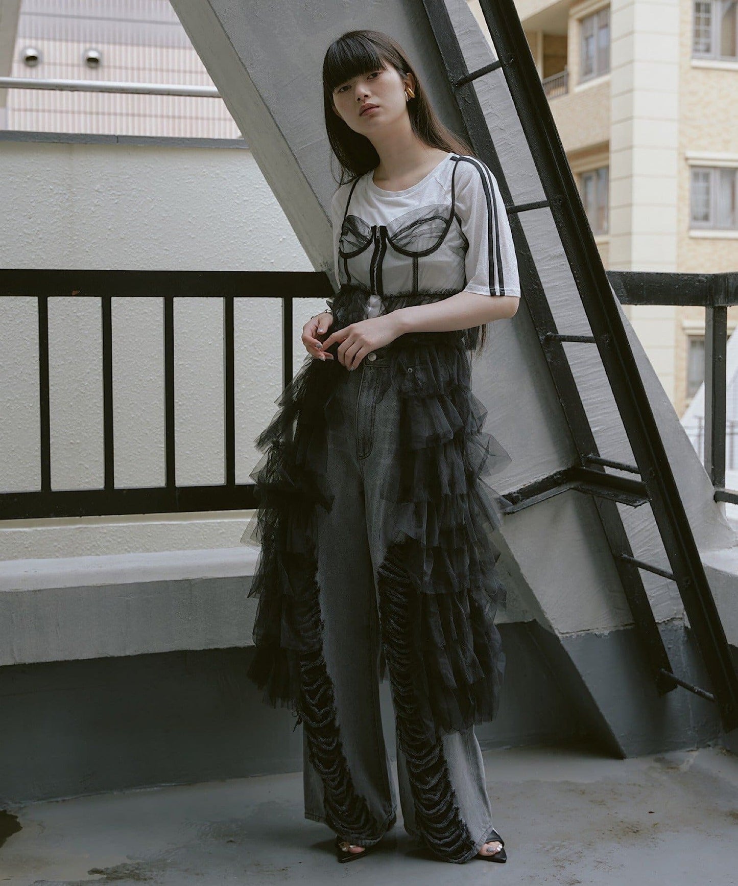 tulle volume dress (black) *JP