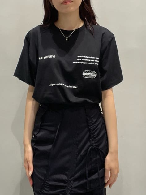 cut out gather skirt (black) *JP