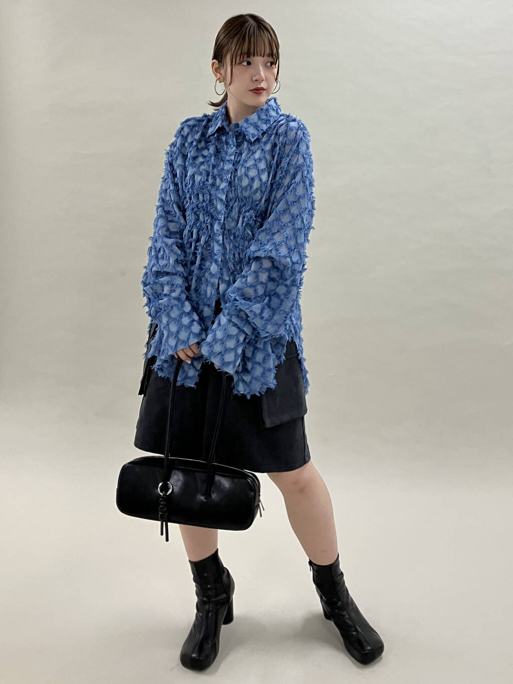 front Gathered Feather Shirt (blue) *JP