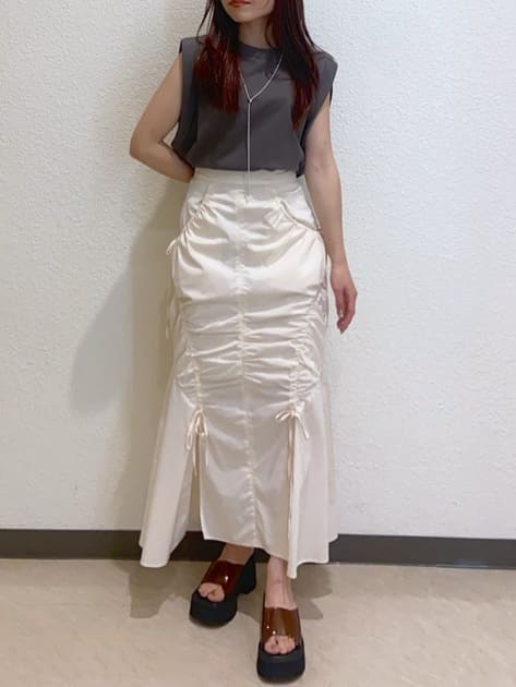 shirring string skirt (white) *JP