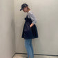 shirred mini dress (navy) *JP