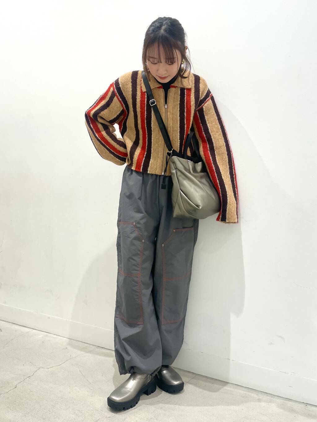 front zip striped cardigan (beige) *JP