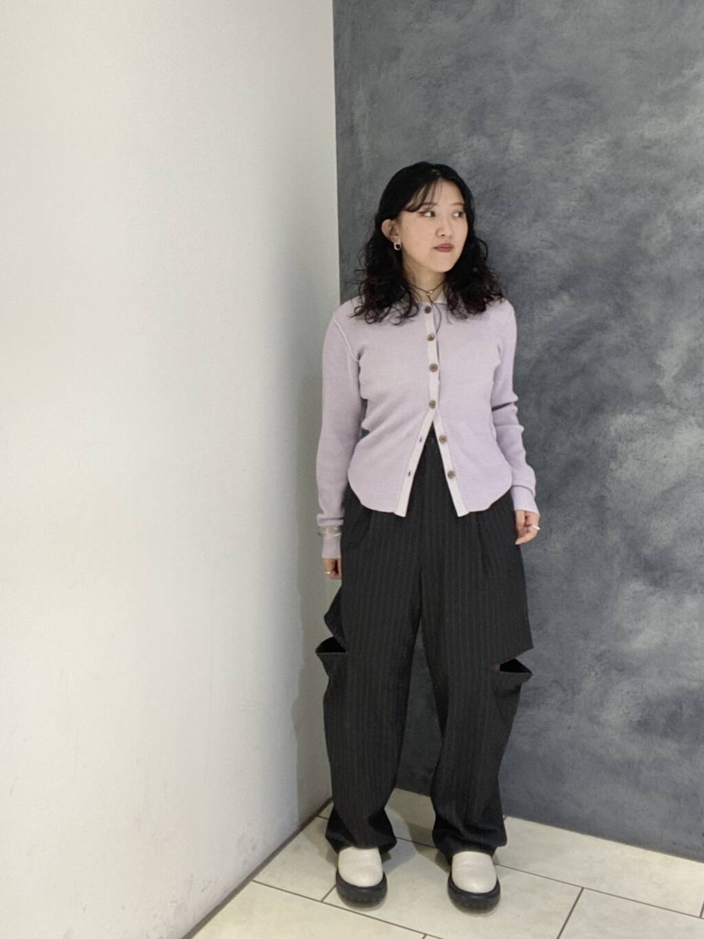 knee slit 2-way pants (gray striped) *JP