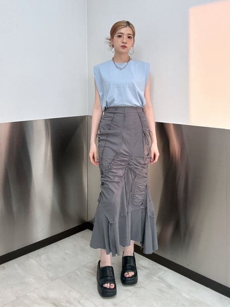 cut out gather skirt (grey) *JP