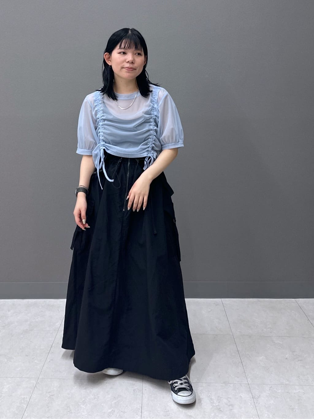 front draw sheer top (blue) *JP