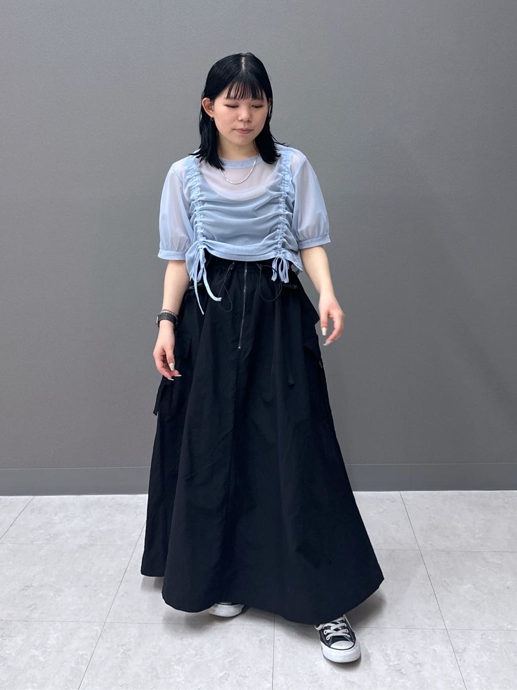 front draw sheer top (blue) *JP